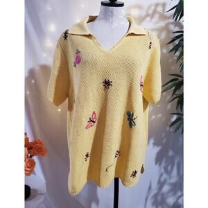 White Stag Vtg Embroidered Stitch Butterfly Bee Dragonfly Sweater Size 22/24W